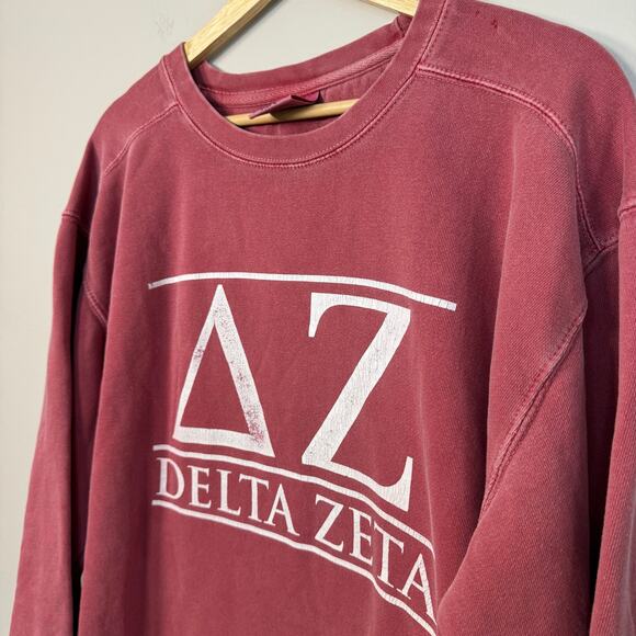 Delta Zeta Sweatshirt Comfort Colors Size Large Washed Red Pink Crewneck - Picture 4 of 12